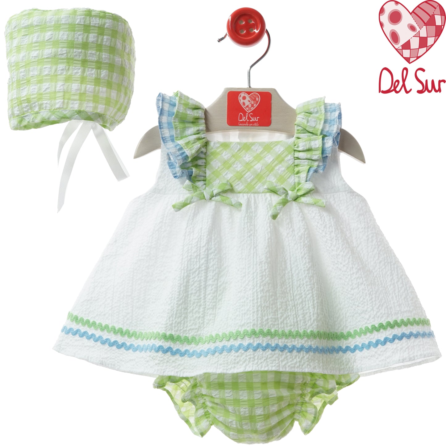 VESTIDO BABY DRESS AND DIAPER COVER WITH HOOD REF. 0172VER-26 "CATANZARO" - DEL SUR