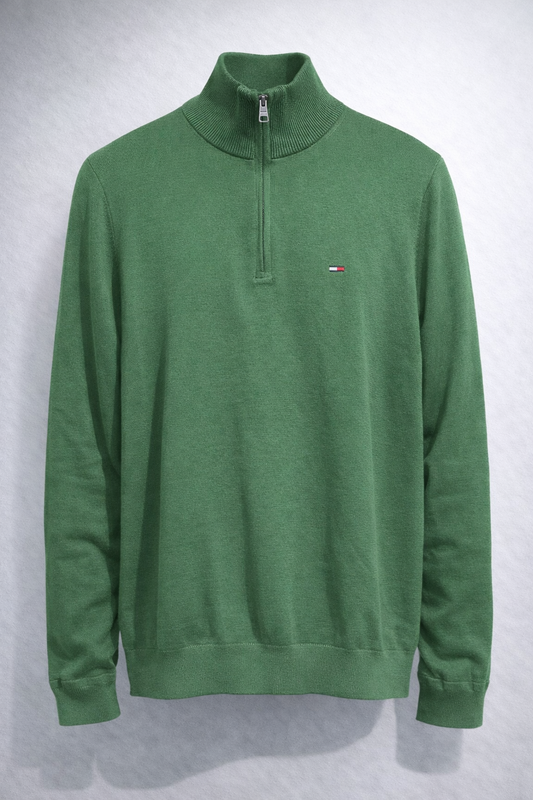 SUETER CNT ZIP MOCK GREEN - TOMMY HILFIGUER